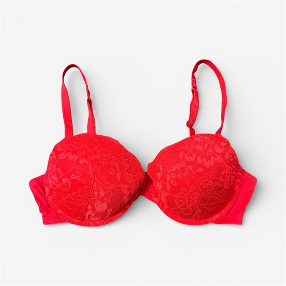Forever 21 Other - Forever 21 Red Lace Push Up Bra with Bow Sexy Valentine’s Day Lingerie Size 36C